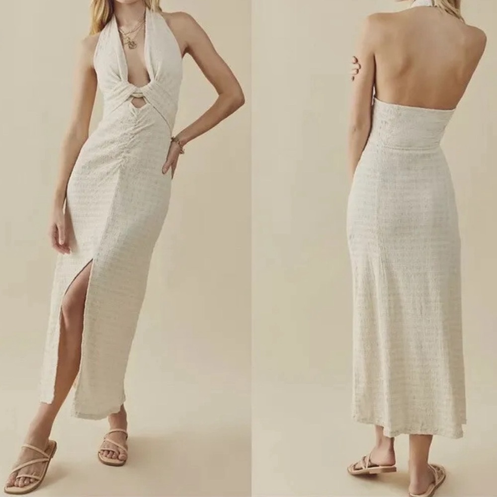 Free People Nya Maxi Dress Endless Summer Halter Knit Tan Size M NWOT